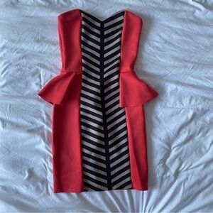 Hot Pink Strapless Peplum Dress. Small